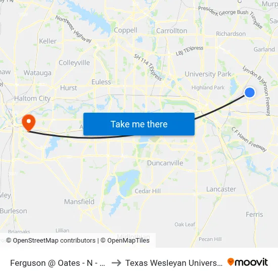 Ferguson @ Oates - N - Ns to Texas Wesleyan University map