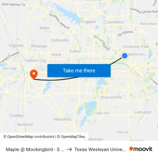 Maple @ Mockingbird - S - Ns to Texas Wesleyan University map