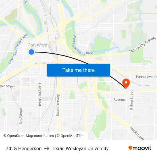 7th & Henderson to Texas Wesleyan University map