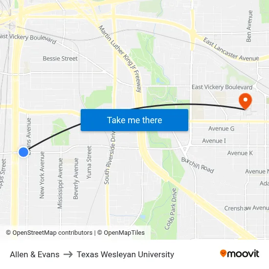Allen & Evans to Texas Wesleyan University map