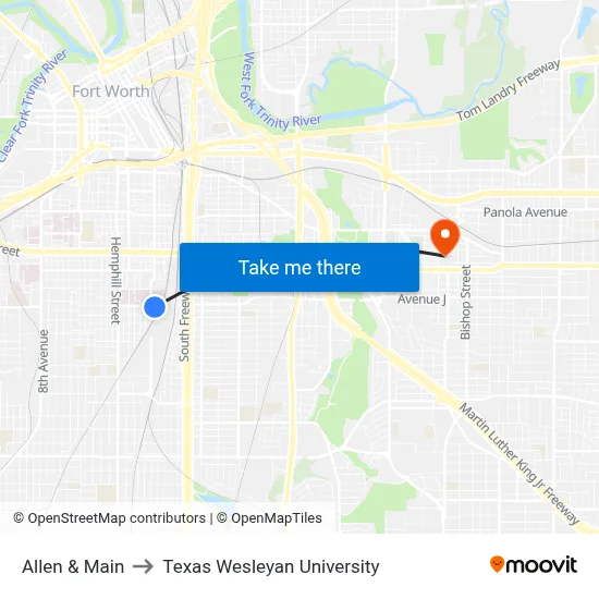 Allen & Main to Texas Wesleyan University map