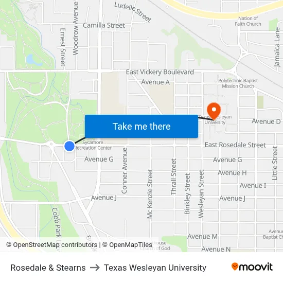 Rosedale & Stearns to Texas Wesleyan University map