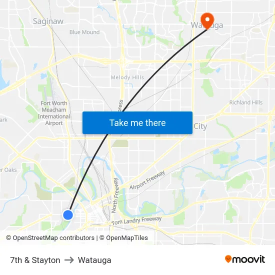 7th & Stayton to Watauga map
