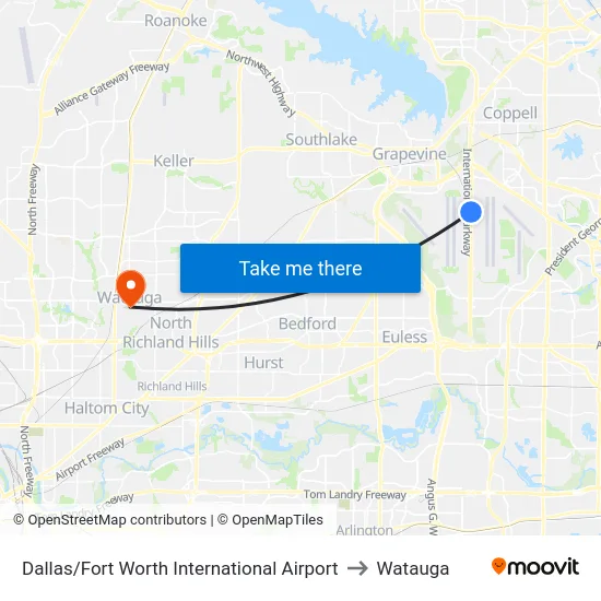 Dallas/Fort Worth International Airport to Watauga map