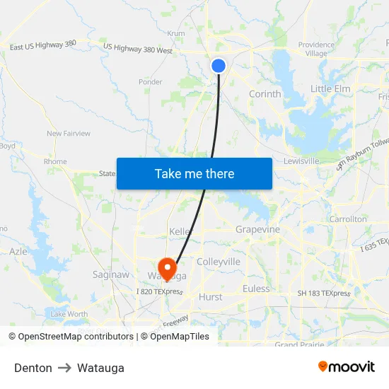 Denton to Watauga map