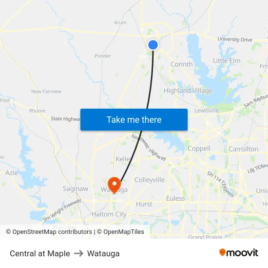 Central at Maple to Watauga map