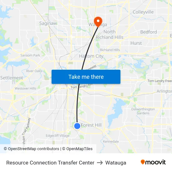 Resource Connection Transfer Center to Watauga map