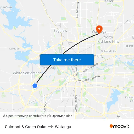Calmont & Green Oaks to Watauga map