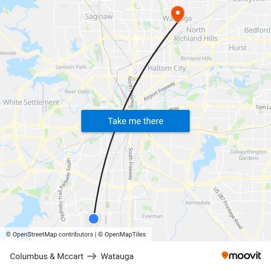 Columbus & Mccart to Watauga map