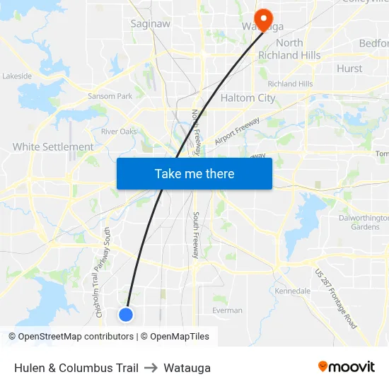 Hulen & Columbus Trail to Watauga map