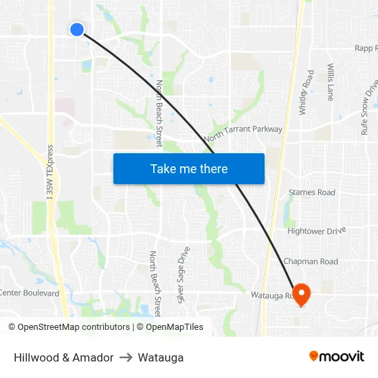 Hillwood & Amador to Watauga map
