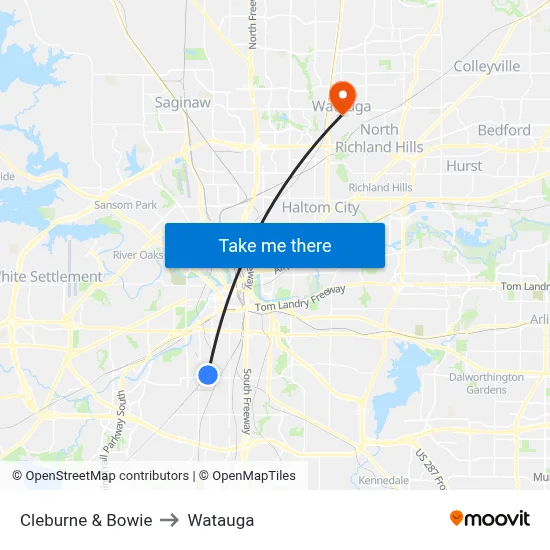 Cleburne & Bowie to Watauga map