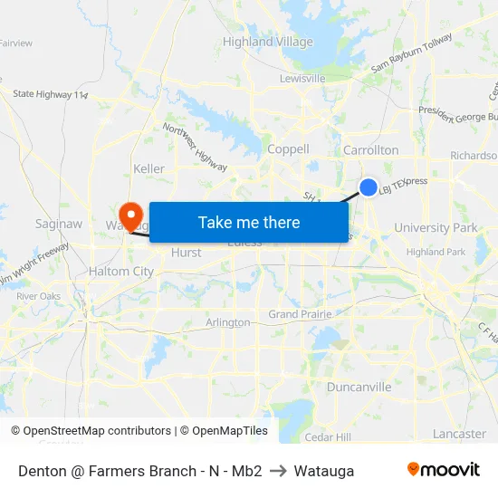 Denton @ Farmers Branch - N - Mb2 to Watauga map