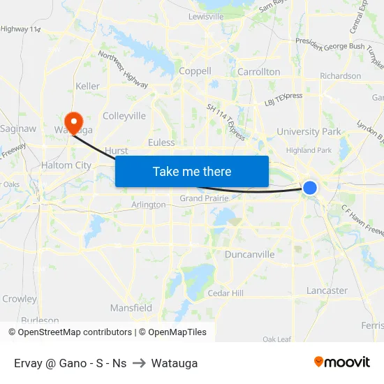 Ervay @ Gano - S - Ns to Watauga map