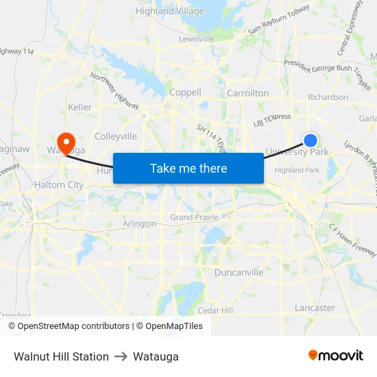 Walnut Hill Station to Watauga map