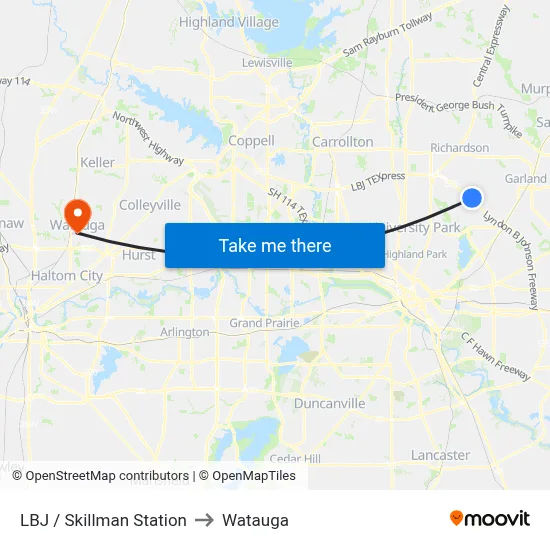 LBJ / Skillman Station to Watauga map