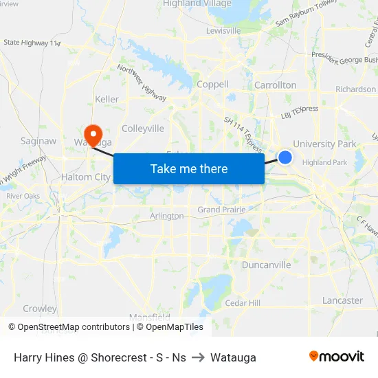 Harry Hines @ Shorecrest - S - Ns to Watauga map