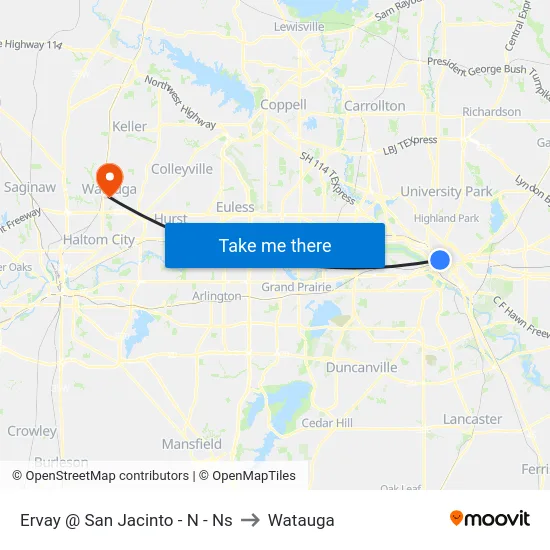 Ervay @ San Jacinto - N - Ns to Watauga map