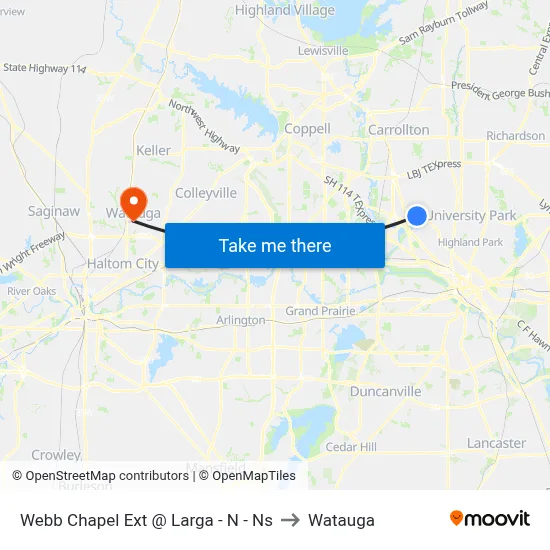 Webb Chapel Ext @ Larga - N - Ns to Watauga map