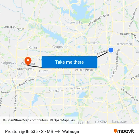 Preston @ Ih 635 - S - MB to Watauga map