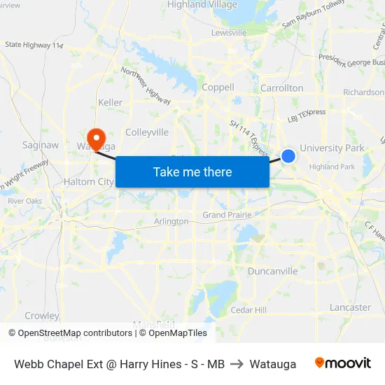 Webb Chapel Ext @ Harry Hines - S - MB to Watauga map
