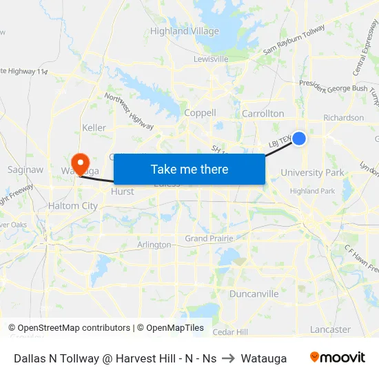 Dallas N Tollway @ Harvest Hill - N - Ns to Watauga map