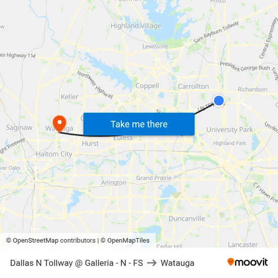 Dallas N Tollway @ Galleria - N - FS to Watauga map