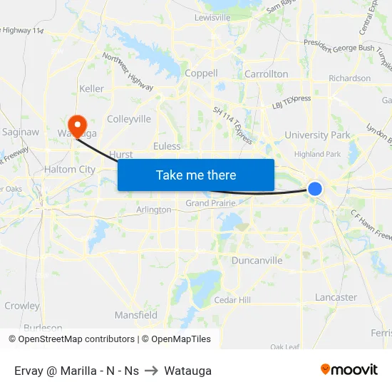 Ervay @ Marilla - N - Ns to Watauga map