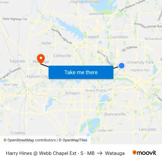 Harry Hines @ Webb Chapel Ext - S - MB to Watauga map