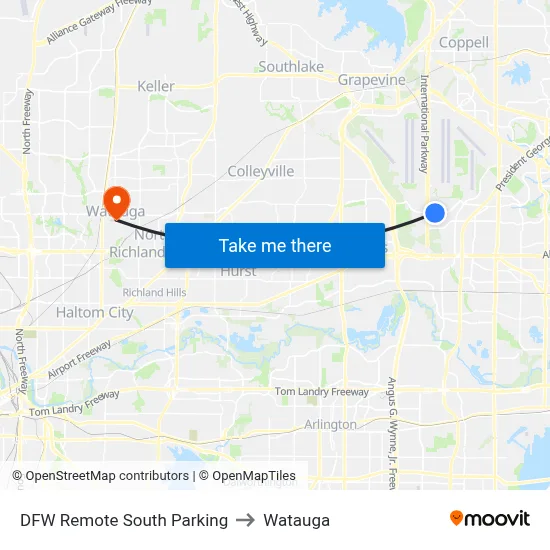 DFW Remote South Parking to Watauga map
