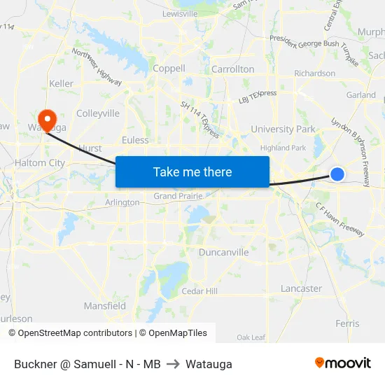 Buckner @ Samuell - N - MB to Watauga map