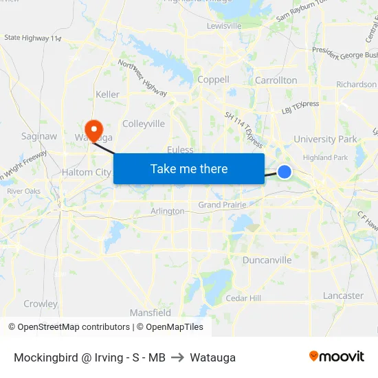 Mockingbird @ Irving - S - MB to Watauga map