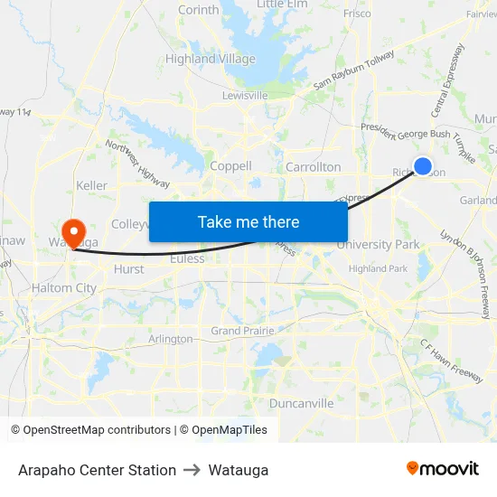 Arapaho Center Station to Watauga map