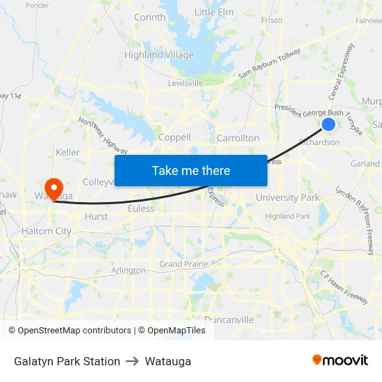 Galatyn Park Station to Watauga map