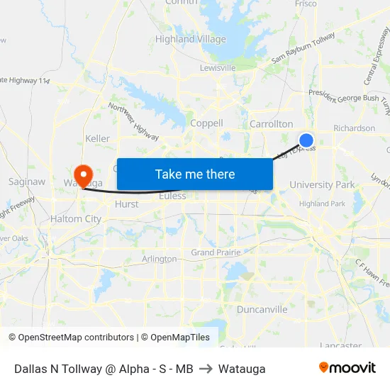 Dallas N Tollway @ Alpha - S - MB to Watauga map