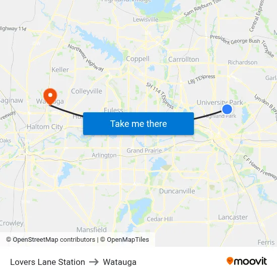 Lovers Lane Station to Watauga map