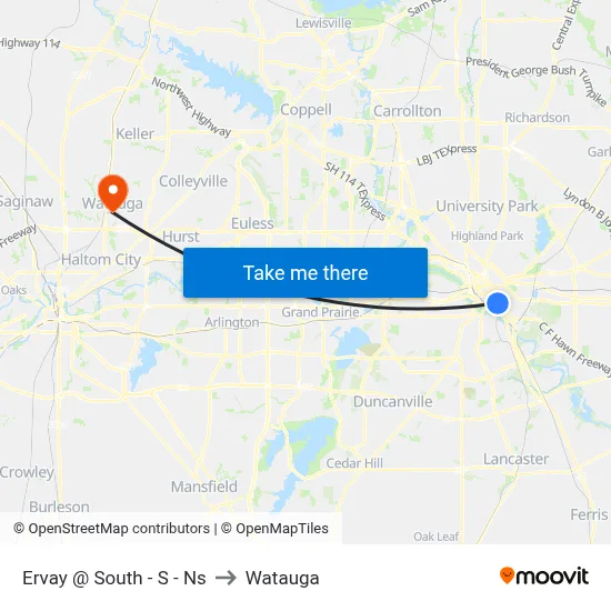 Ervay @ South - S - Ns to Watauga map