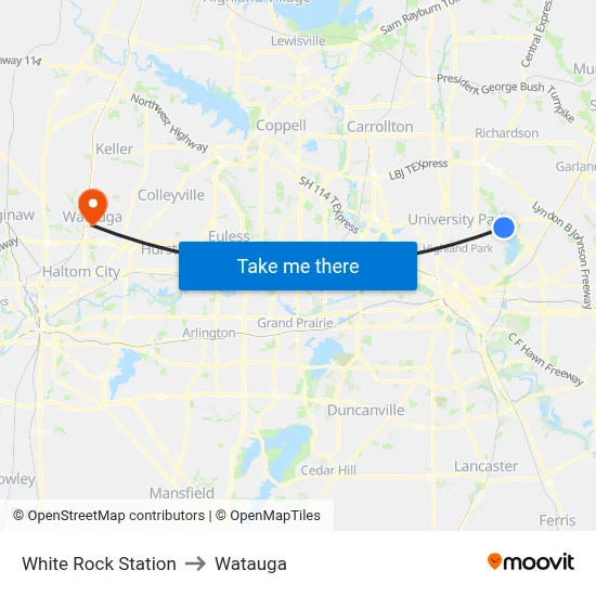 White Rock Station to Watauga map
