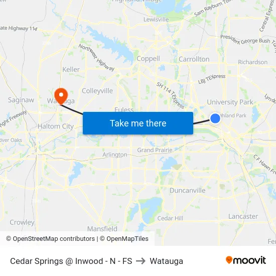 Cedar Springs @ Inwood -  N - FS to Watauga map