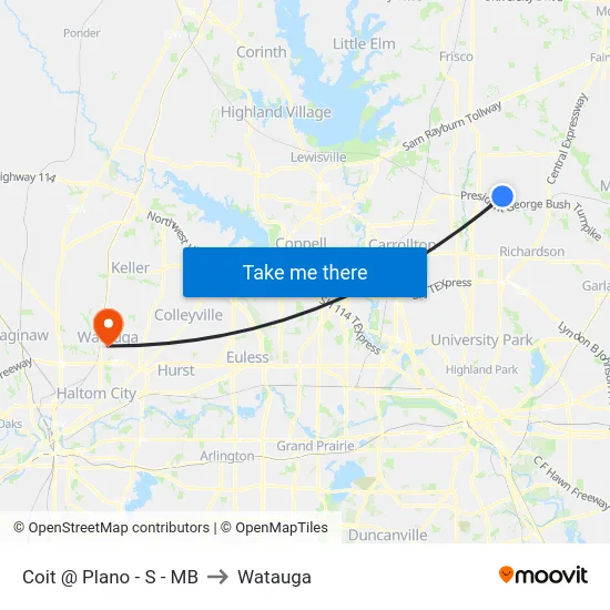 Coit @ Plano - S - MB to Watauga map