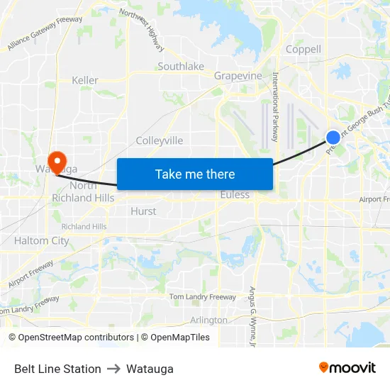 Belt Line Station to Watauga map