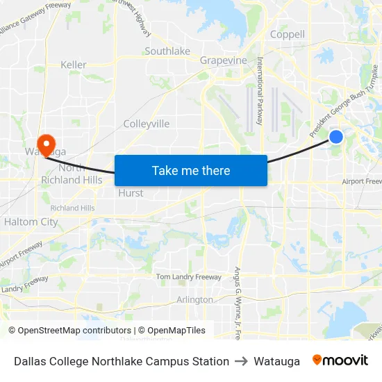Dallas College Northlake Campus Station to Watauga map