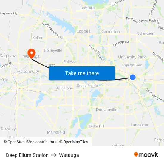 Deep Ellum Station to Watauga map