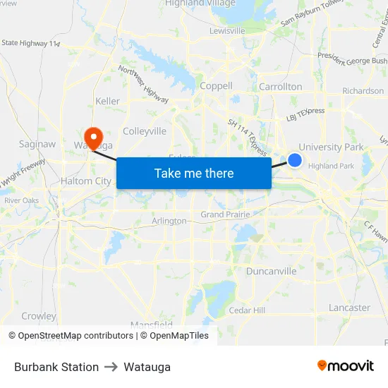 Burbank Station to Watauga map