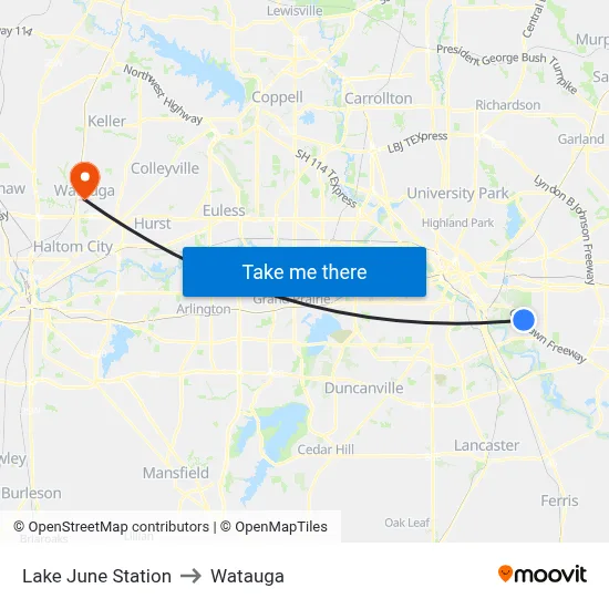 Lake June Station to Watauga map