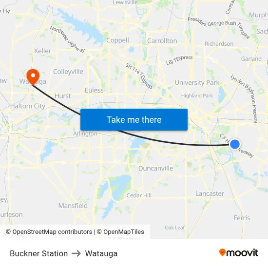 Buckner Station to Watauga map