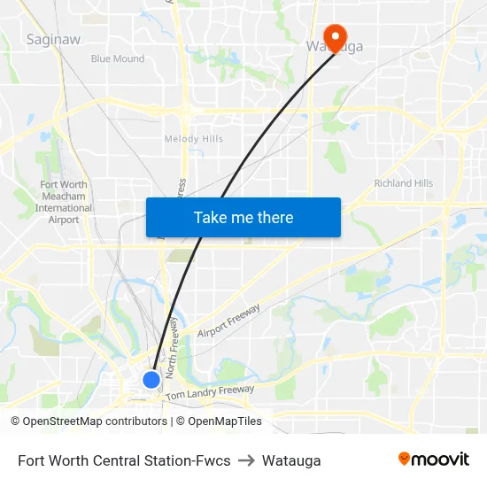 Fort Worth Central Station-Fwcs to Watauga map