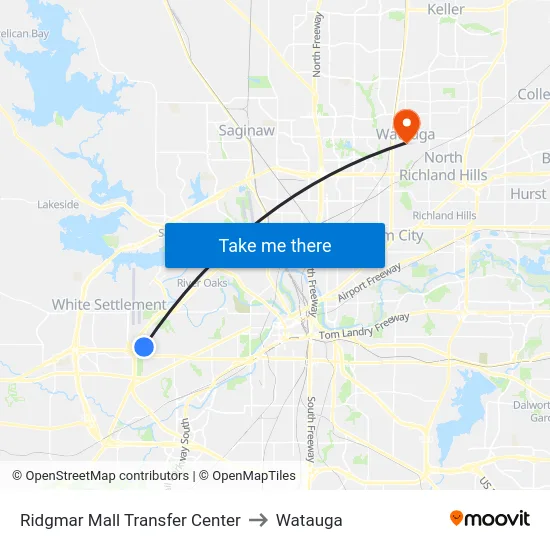 Ridgmar Mall Transfer Center to Watauga map