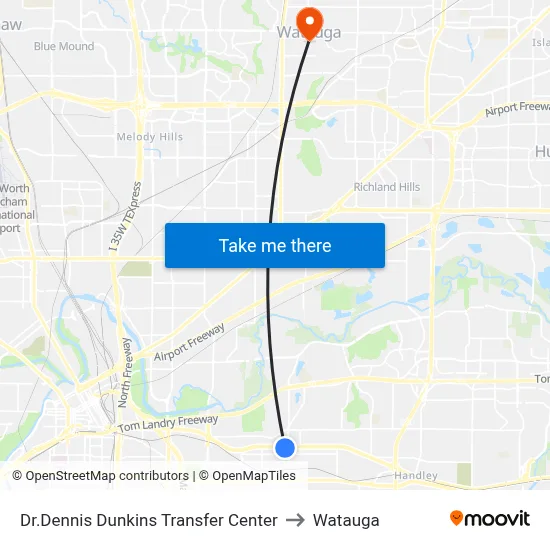 Dr.Dennis Dunkins Transfer Center to Watauga map