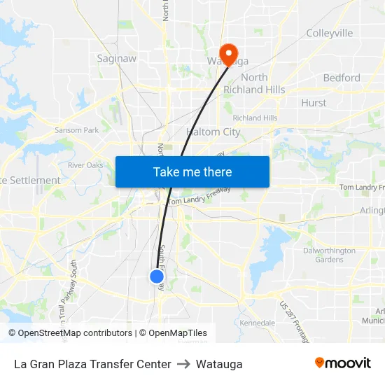 La Gran Plaza Transfer Center to Watauga map